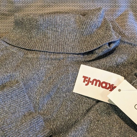 Calvin Klein Sparkly Glitter Silver Women's Turtleneck Sweater Size Large NWT - Picture 5 of 8